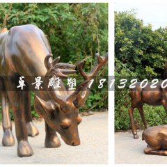仿銅小鹿雕塑，玻璃鋼動物