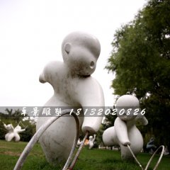 推鐵圈石雕，公園小品石雕