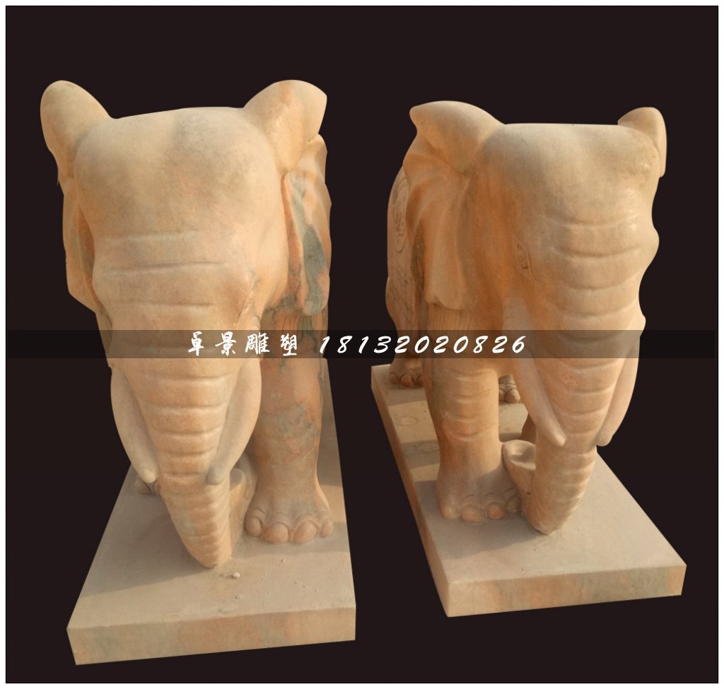 小象石雕，晚霞紅吉祥如意象雕塑 (2)