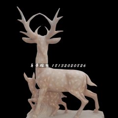 梅花鹿石雕，晚霞紅動物石雕