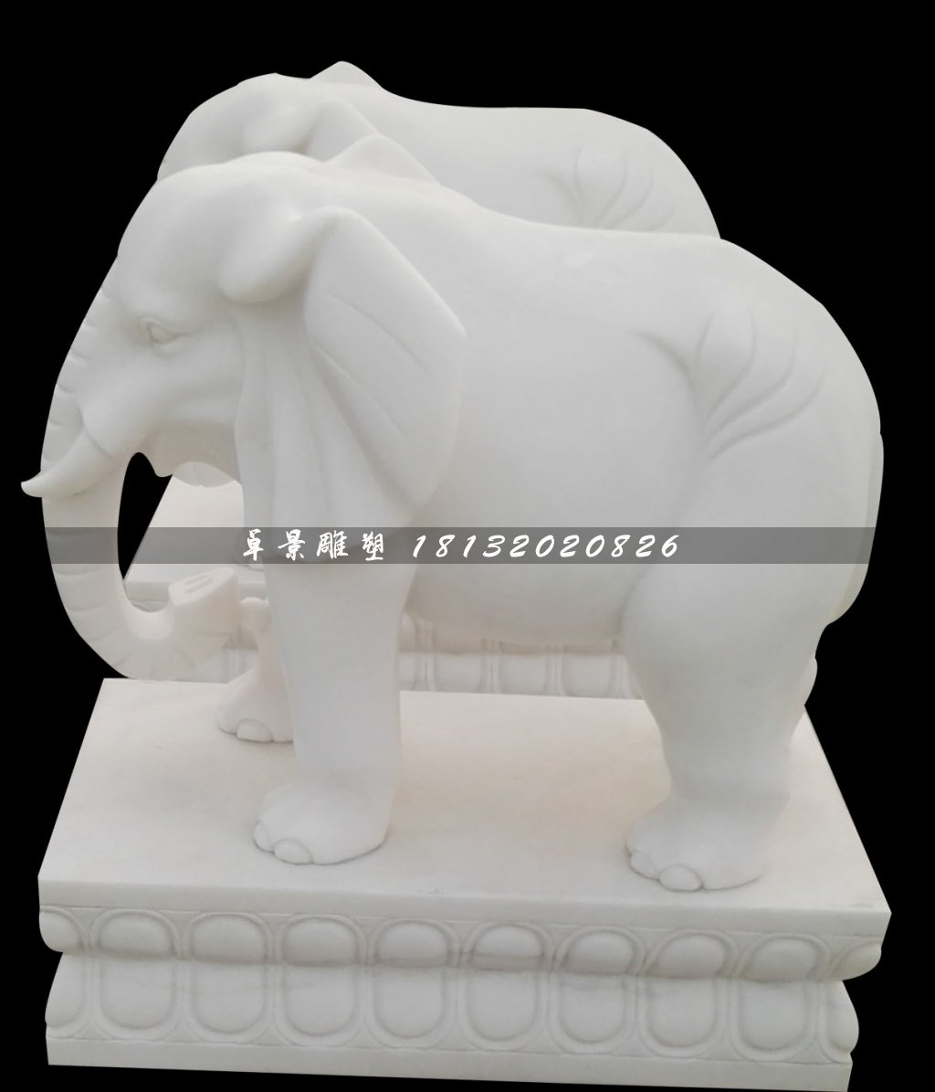 漢白玉小象，漢白玉動(dòng)物石雕