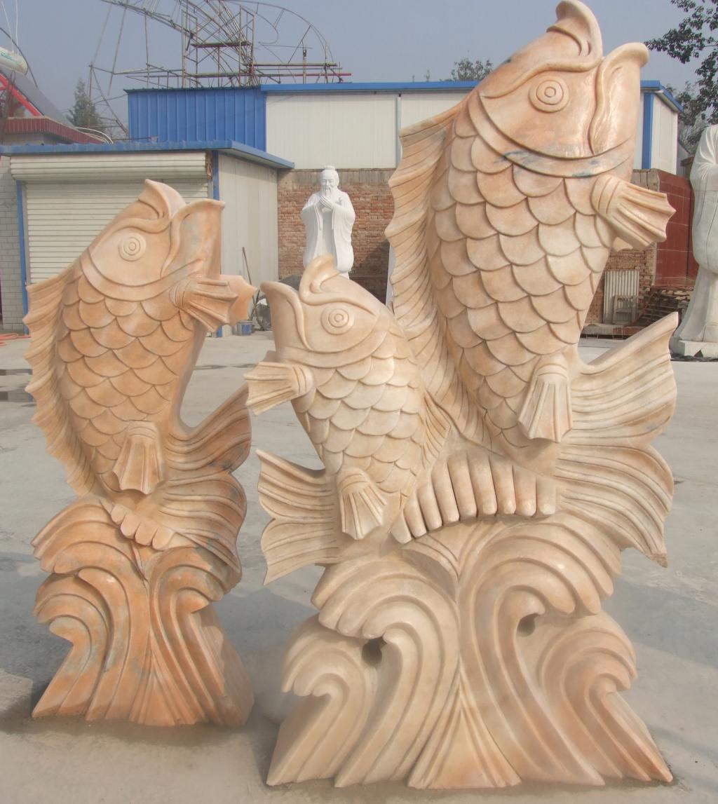 噴泉魚石雕，晚霞紅魚石雕
