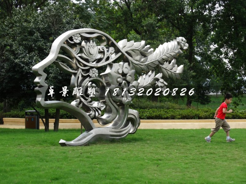 不銹鋼美女頭像雕塑，公園景觀雕塑 (1)