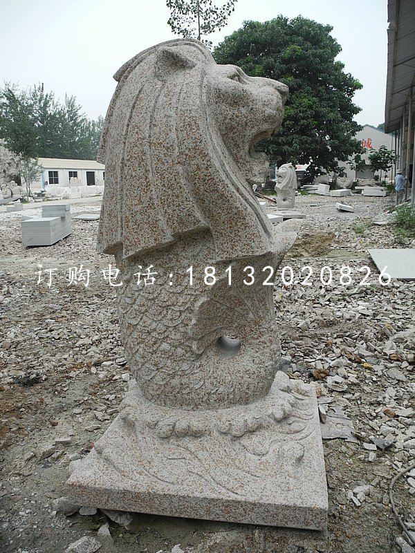 魚尾獅石雕，砂巖動物雕塑