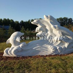 一群海豚石雕，公園動物石雕