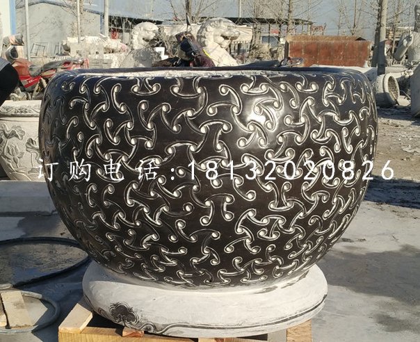 圓形水缸石雕，青石水缸