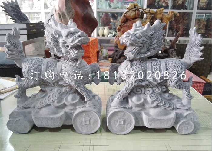 小型麒麟石雕，青石招財麒麟