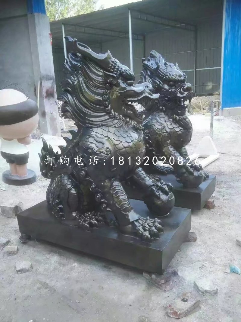 麒麟雕塑，玻璃鋼仿銅神獸 (2)