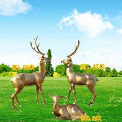 玻璃鋼仿銅小鹿，小鹿一家雕塑