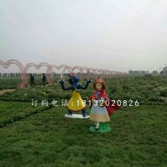 小紅帽與狼外婆雕塑，玻璃鋼卡通雕塑