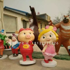 豬豬俠與菲菲公主雕塑，玻璃鋼卡通雕塑