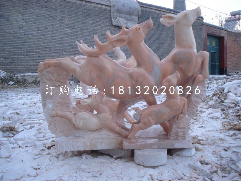 跳躍的小鹿，晚霞紅動物雕塑