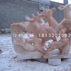 跳躍的小鹿，晚霞紅動物雕塑