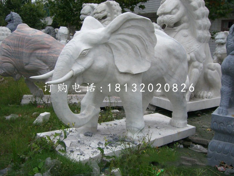 大理石大象，公園動物石雕