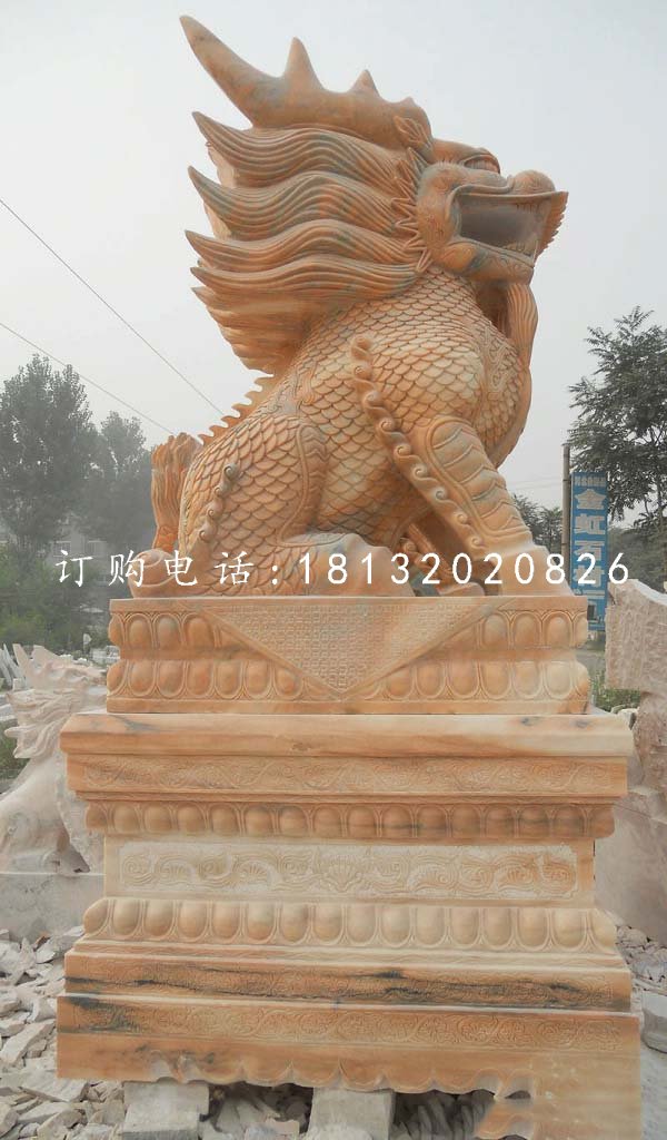 晚霞紅麒麟雕塑，廣場石雕神獸