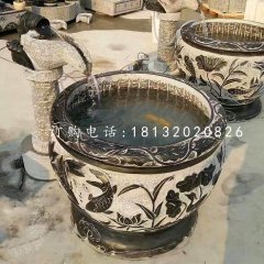 青石仿古石缸，別墅流水?dāng)[件