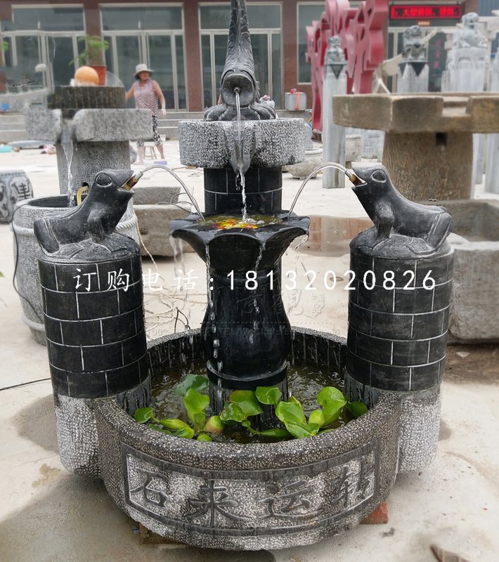 石來遠轉石雕，青石流水擺件