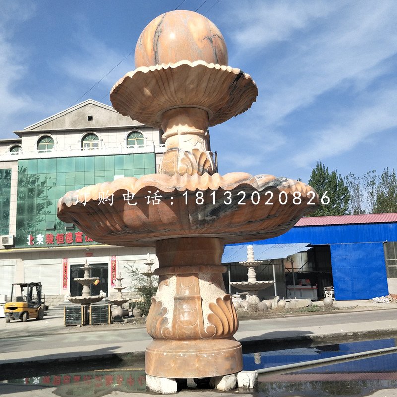 晚霞紅風水球噴泉，雙層風水球雕塑