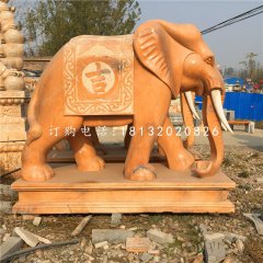 晚霞紅大象石雕，吉祥如意大象石雕
