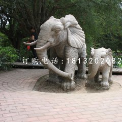 母子大象雕塑，公園石雕動(dòng)物