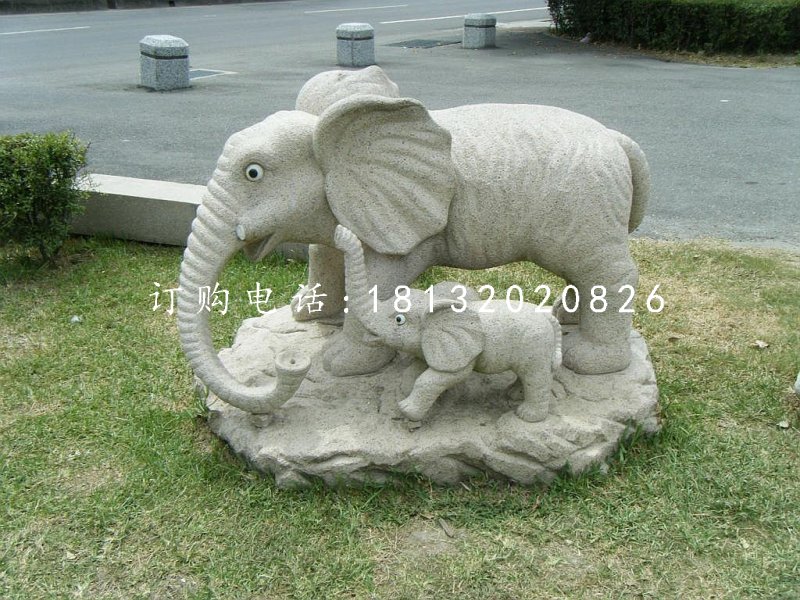 公園動(dòng)物石雕母子大象雕塑