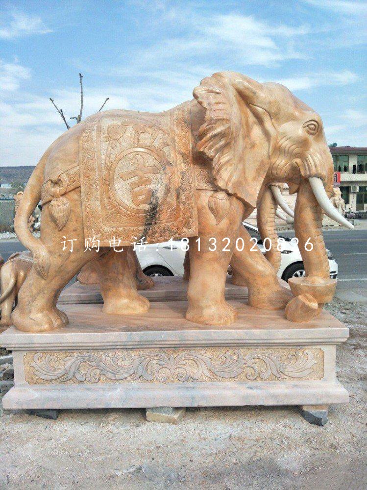 吉祥如意象石雕，晚霞紅動(dòng)物雕塑