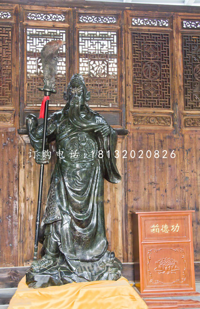 立式關公石雕，大理石關公