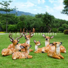 玻璃鋼仿真梅花鹿，動物雕塑，公園景觀雕塑