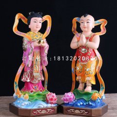 玻璃鋼善財童子龍女雕塑，彩繪神像雕塑