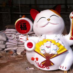 玻璃鋼招財(cái)貓，卡通動(dòng)物雕塑，商場(chǎng)景觀雕塑