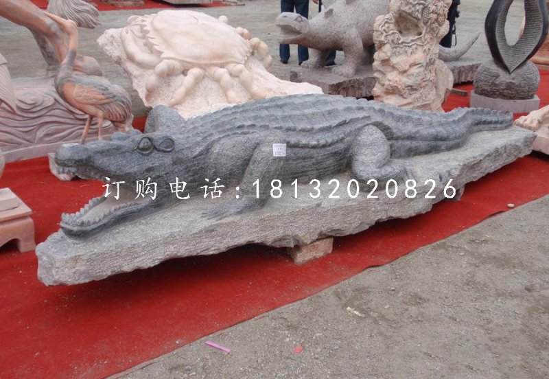 鱷魚石雕，大理石動物雕塑