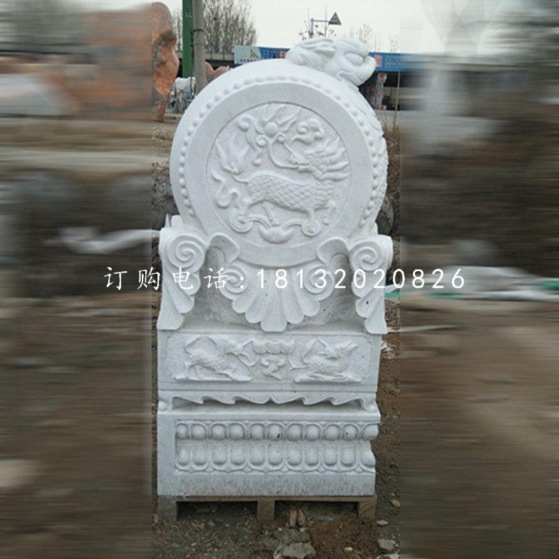抱鼓石雕塑，漢白玉門墩