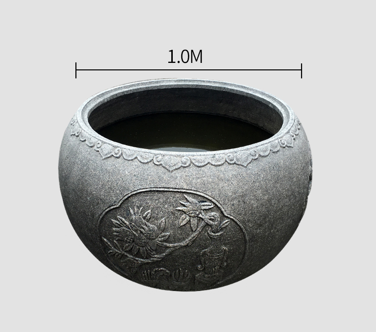 仿古石榴花浮雕魚缸，公園景觀石雕