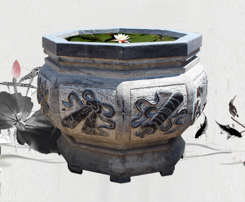 公園景觀石雕，八角形魚缸