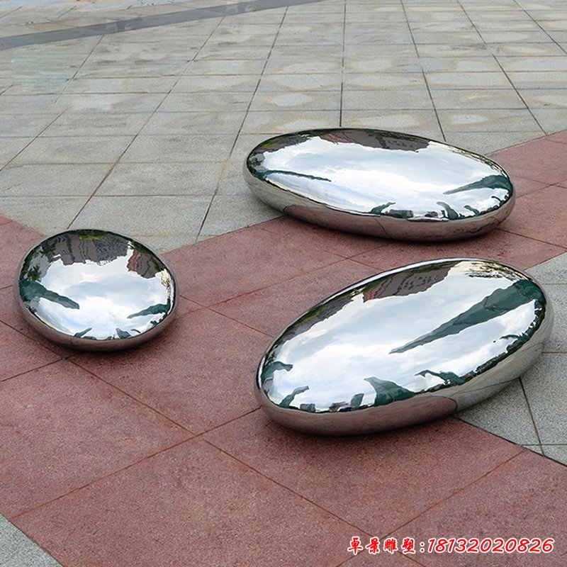 公園鏡面不銹鋼鵝卵石雕塑 (1)