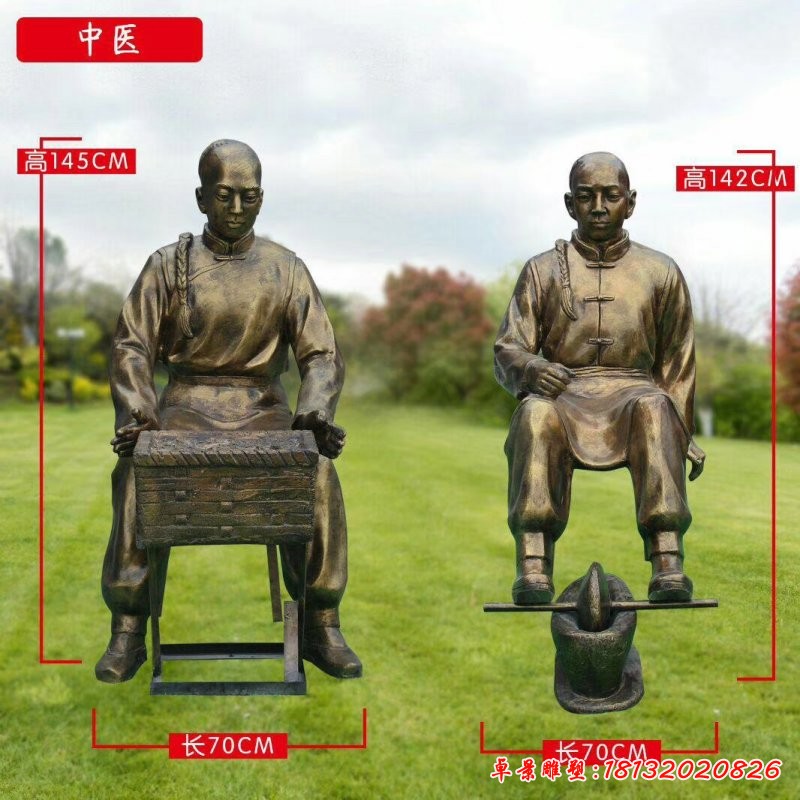 中醫制藥碾藥人物銅雕