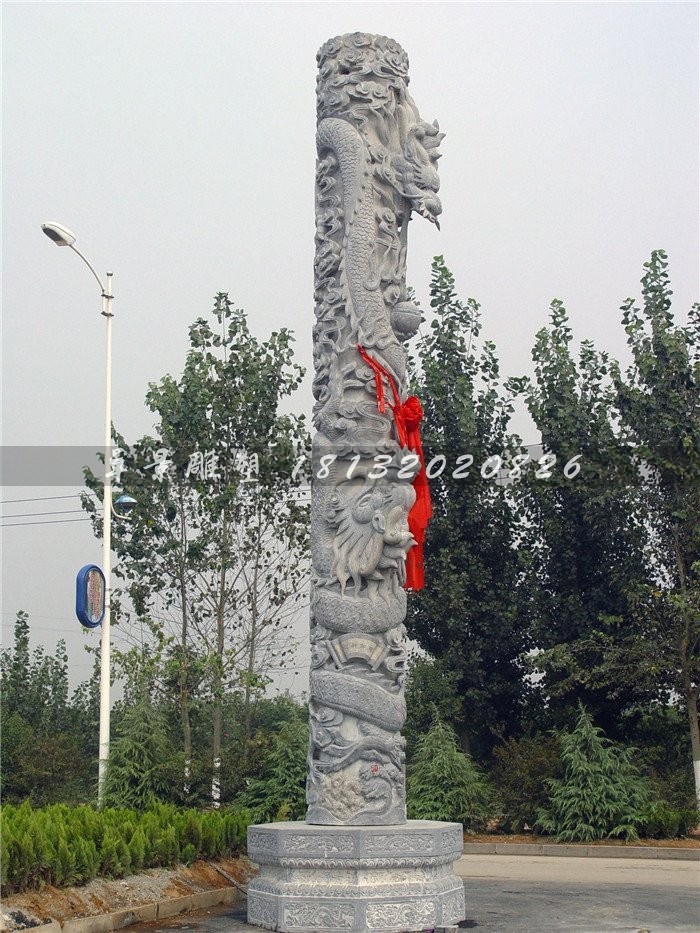 石雕龍柱，大理石龍柱雕塑