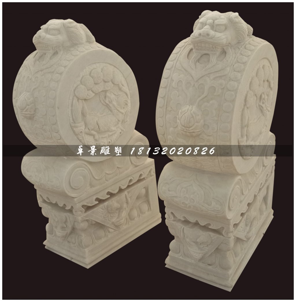 抱鼓石石雕，大理石門墩雕塑 (2)