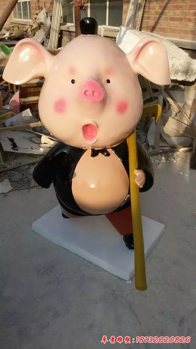 卡通豬八戒雕塑，玻璃鋼卡通動物雕塑