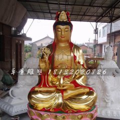 坐式觀音雕塑，玻璃鋼貼金彩繪觀音