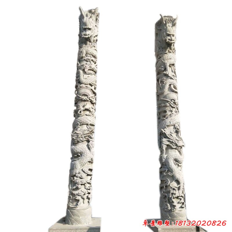 廣場(chǎng)大理石盤(pán)龍柱雕塑