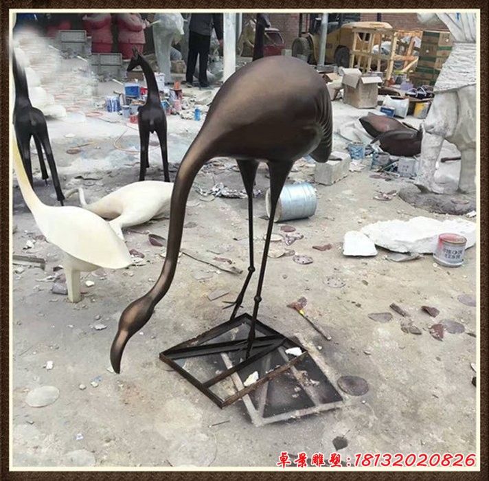 玻璃鋼仿銅抽象火烈鳥(niǎo)雕塑