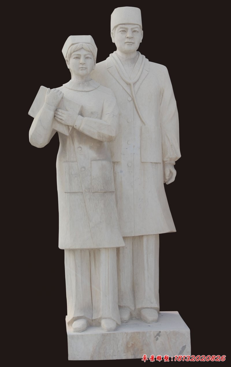 醫院漢白玉醫生與護士雕塑