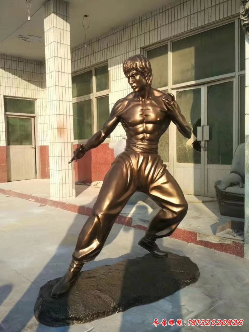 功夫之王玻璃鋼仿銅李小龍雕塑