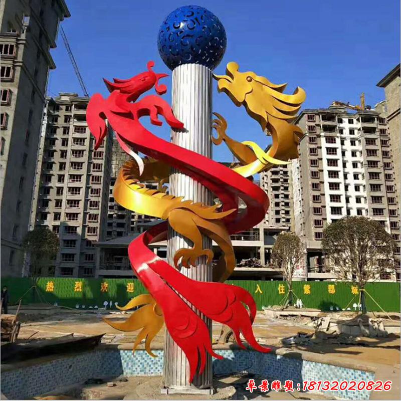 不銹鋼小區城市龍柱雕塑