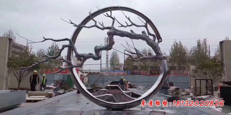不銹鋼抽象圓環樹枝雕塑