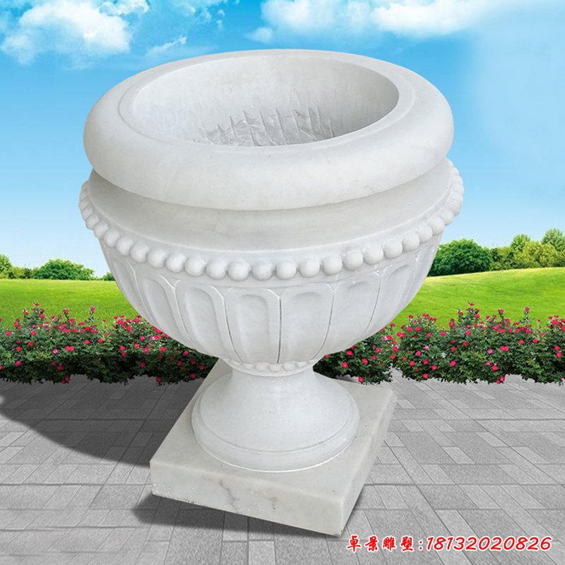公園景觀石雕，漢白玉花盆雕塑