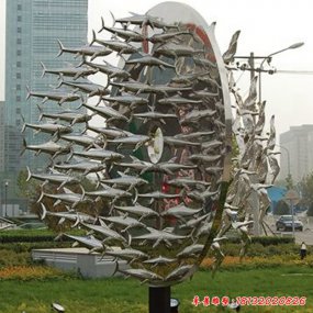 抽象不銹鋼魚雕塑