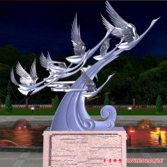 不銹鋼仙鶴飛鳥雕塑