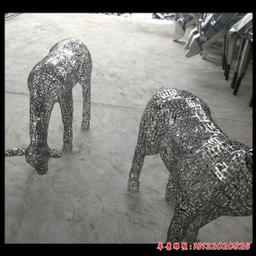 鏡面不銹鋼鏤空鹿雕塑